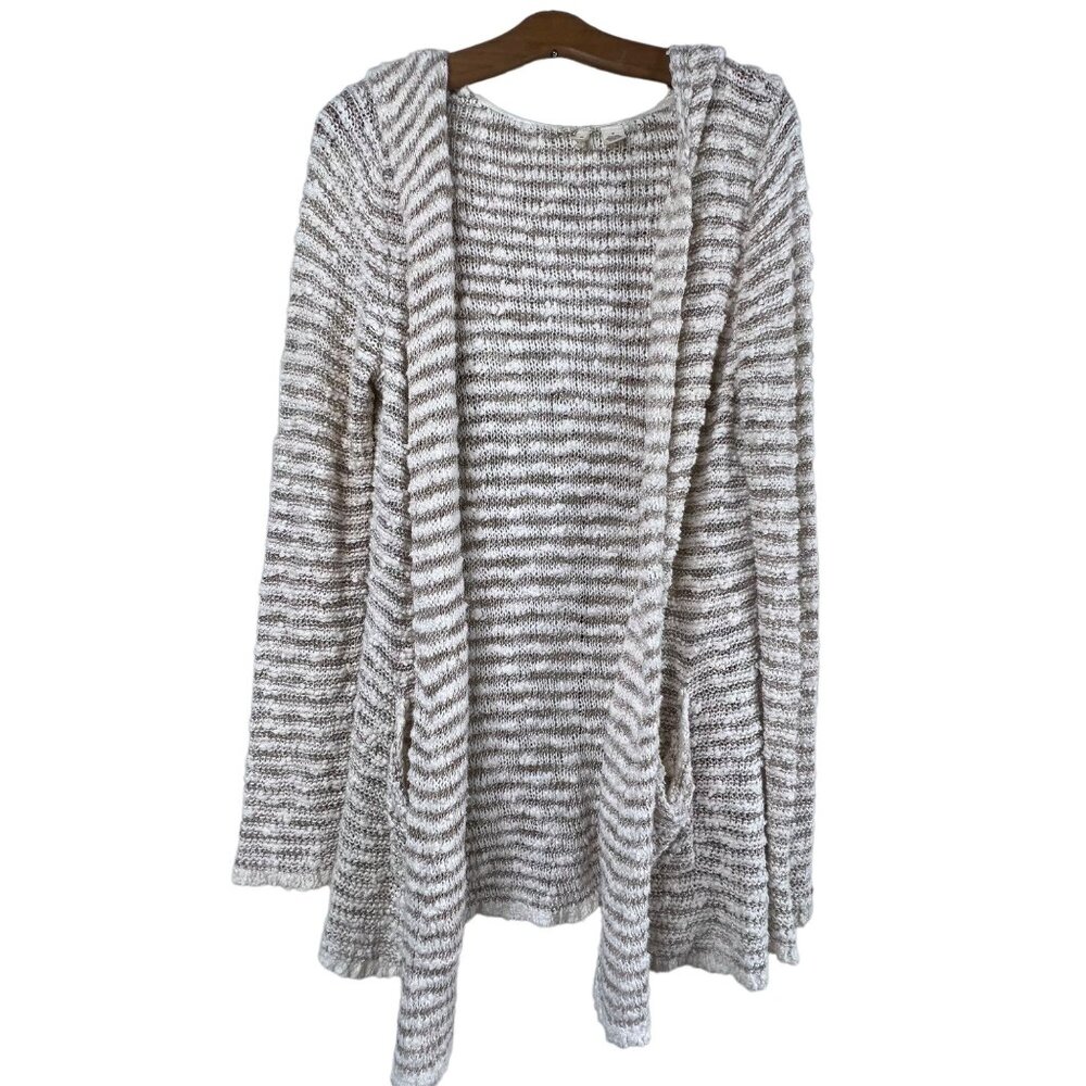 Moth Metallic Cardigan Size Medium Striped Open Front Hooded Long Sleeve Pockets